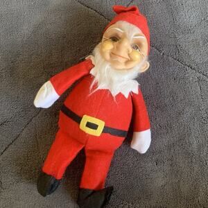Vintage 1967 Santa Elf 10” Plush Doll Rubber Face Kamar Christmas Made In Japan